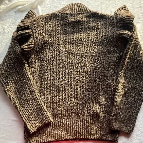 Cliche Chunky Knit Brown Sweater with Ruffle Sleeves woman’s size small - Picture 7 of 7